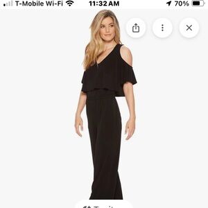 Karen Kane Black Cold Shoulder V Neck Wide Leg Jumpsuit Sz L $149